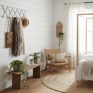 White Wood Accordion Farmhouse Style 17 Peg Expanding Cap Hat Wall Rack Cottage